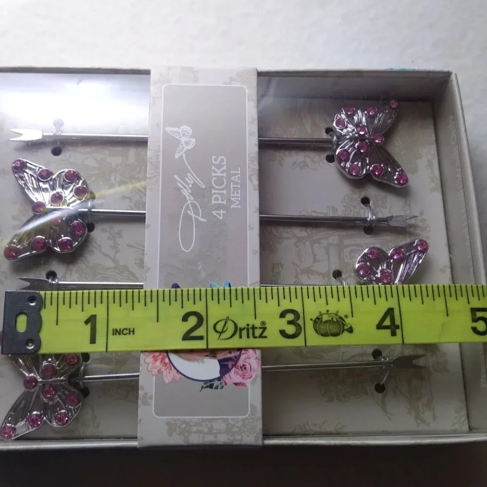 Dolly Parton 4 Appetizers Picks  Stainless Steel Butterfly New Box